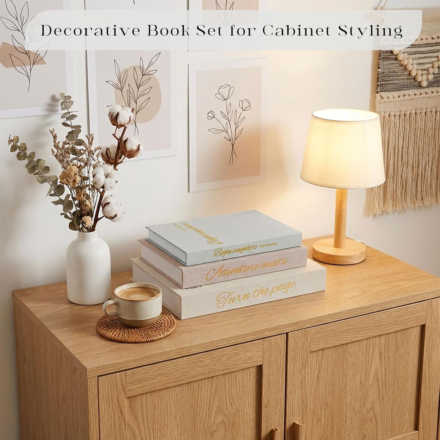 Linen Faux Books / Beige-lotus Pink-blue Gray / Set of 3