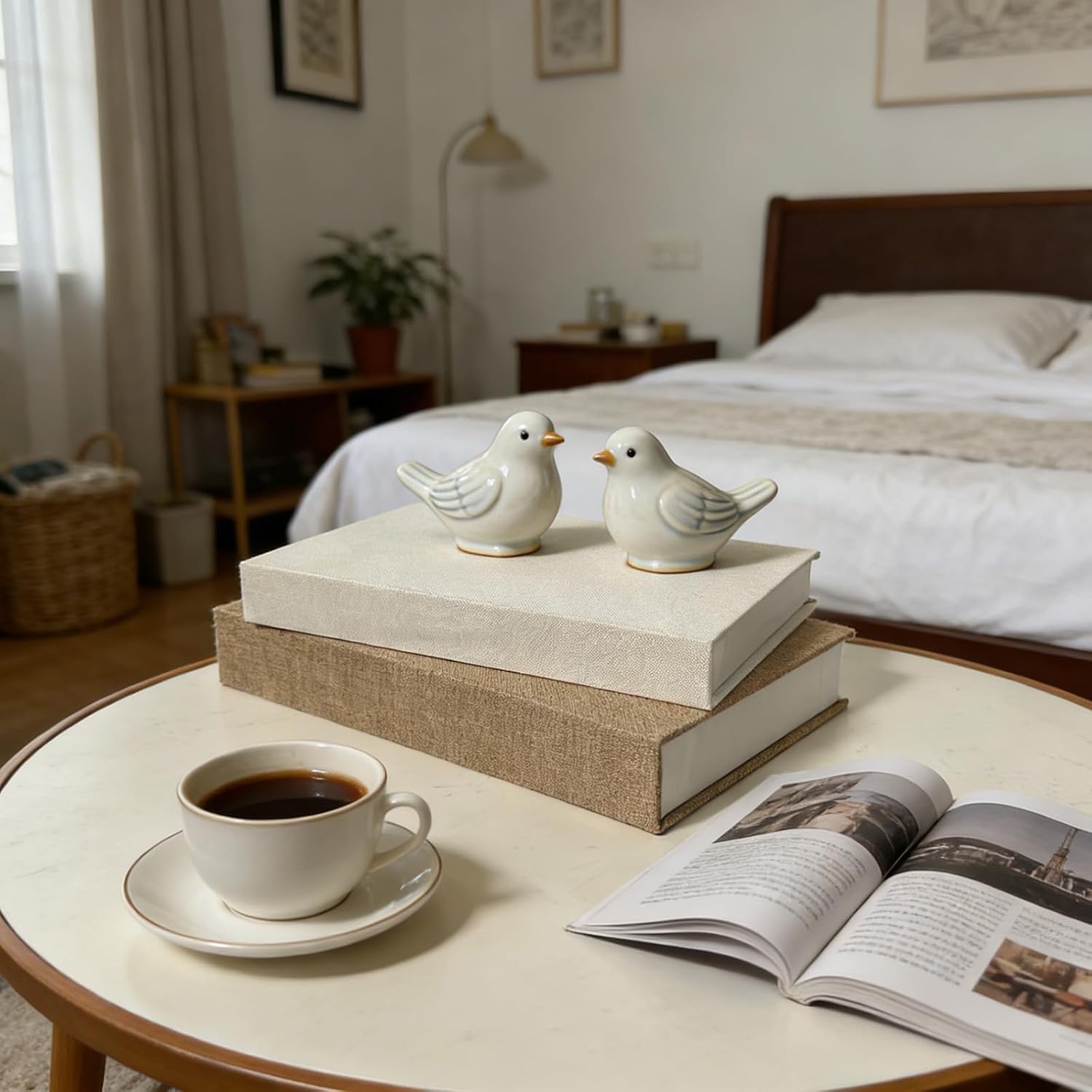 Decorative Books Linen Fabric Faux Storage Fake Book Boxes Coffee Table / Khaki and White / Set of 2