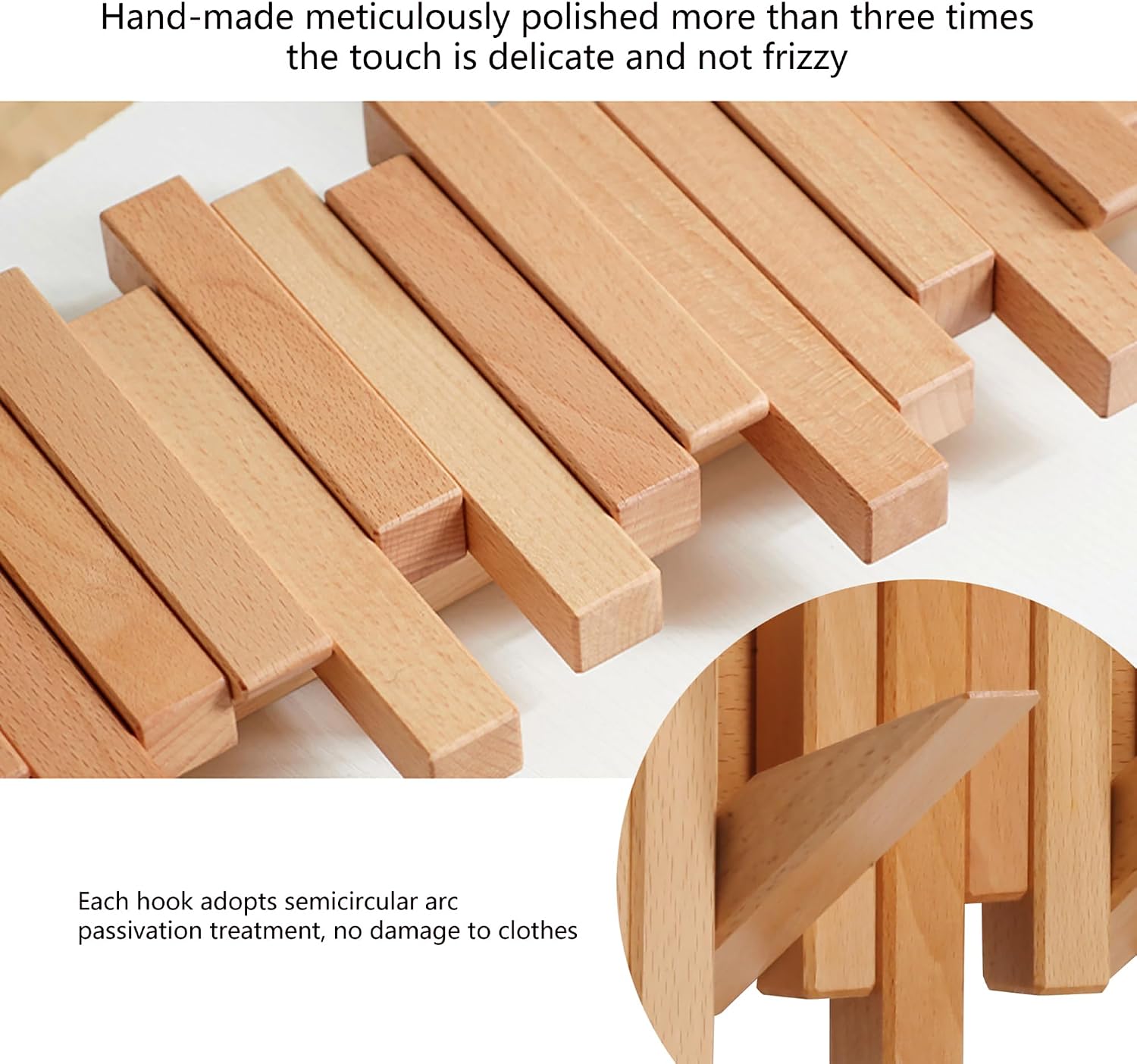 Coat Rack Wall Mount Piano Flip Down Wall Hook Rack 7 Hooks Beech | Natural Wood Handmade Unique Hanger for Coats Bag