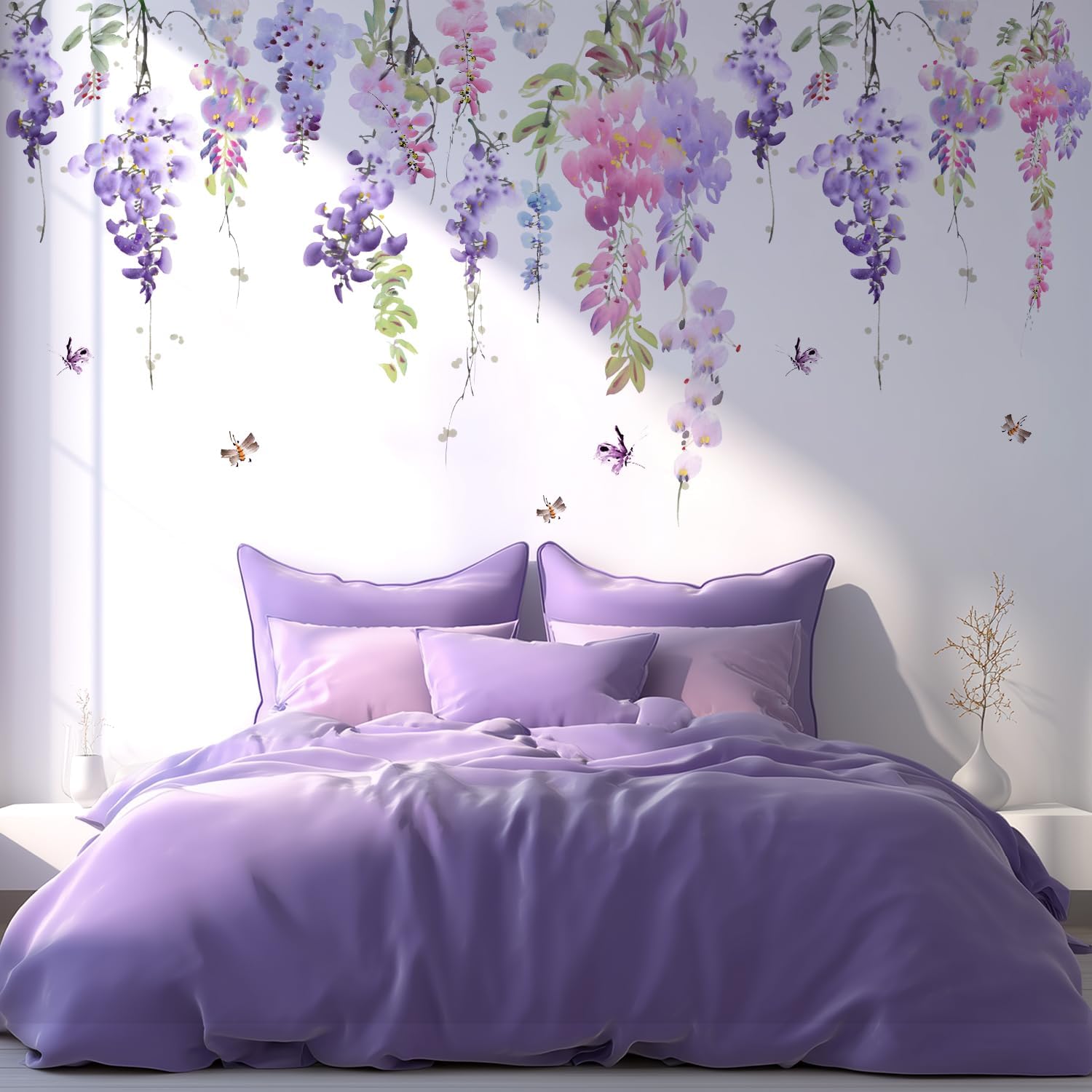 Large Hanging Floral Vinyl Wall Stickers / Flower Purple