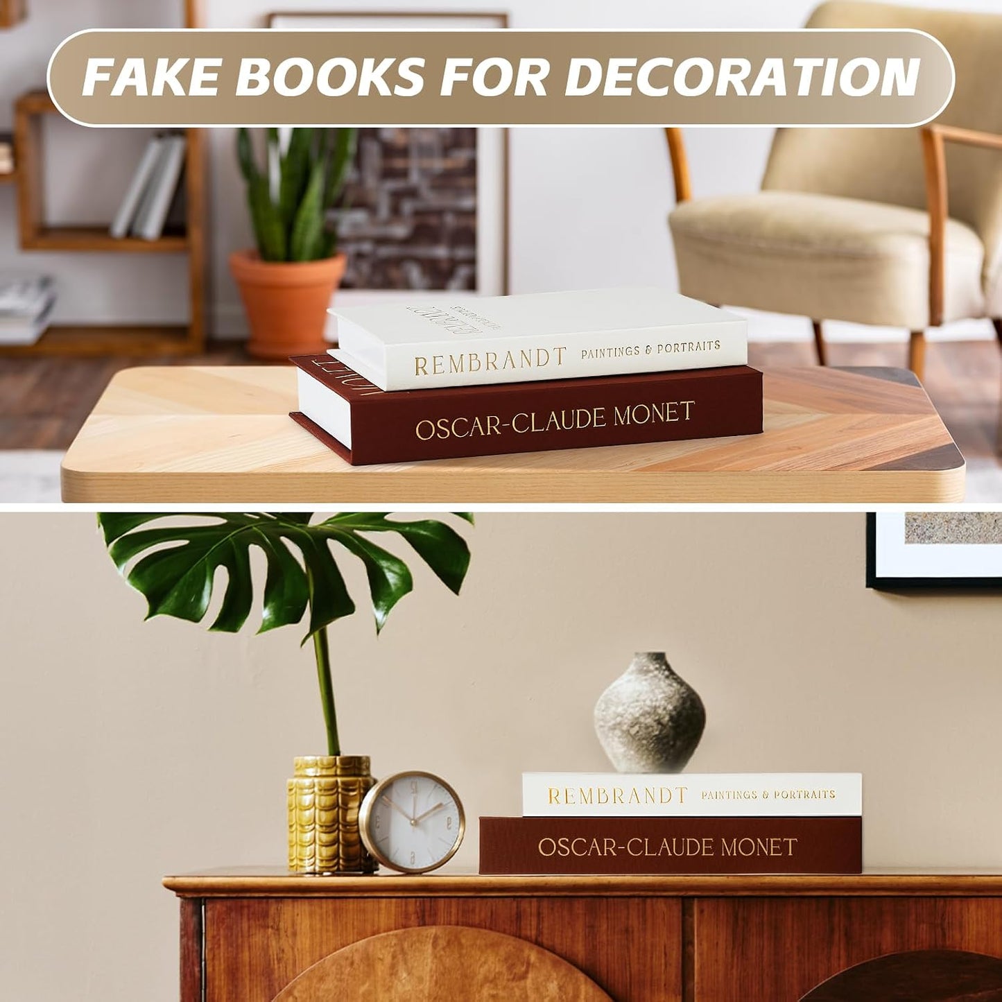 Linen Boxes Decor Coffee Table Bookshelf or Mantle / Brown-beige / Set of 2