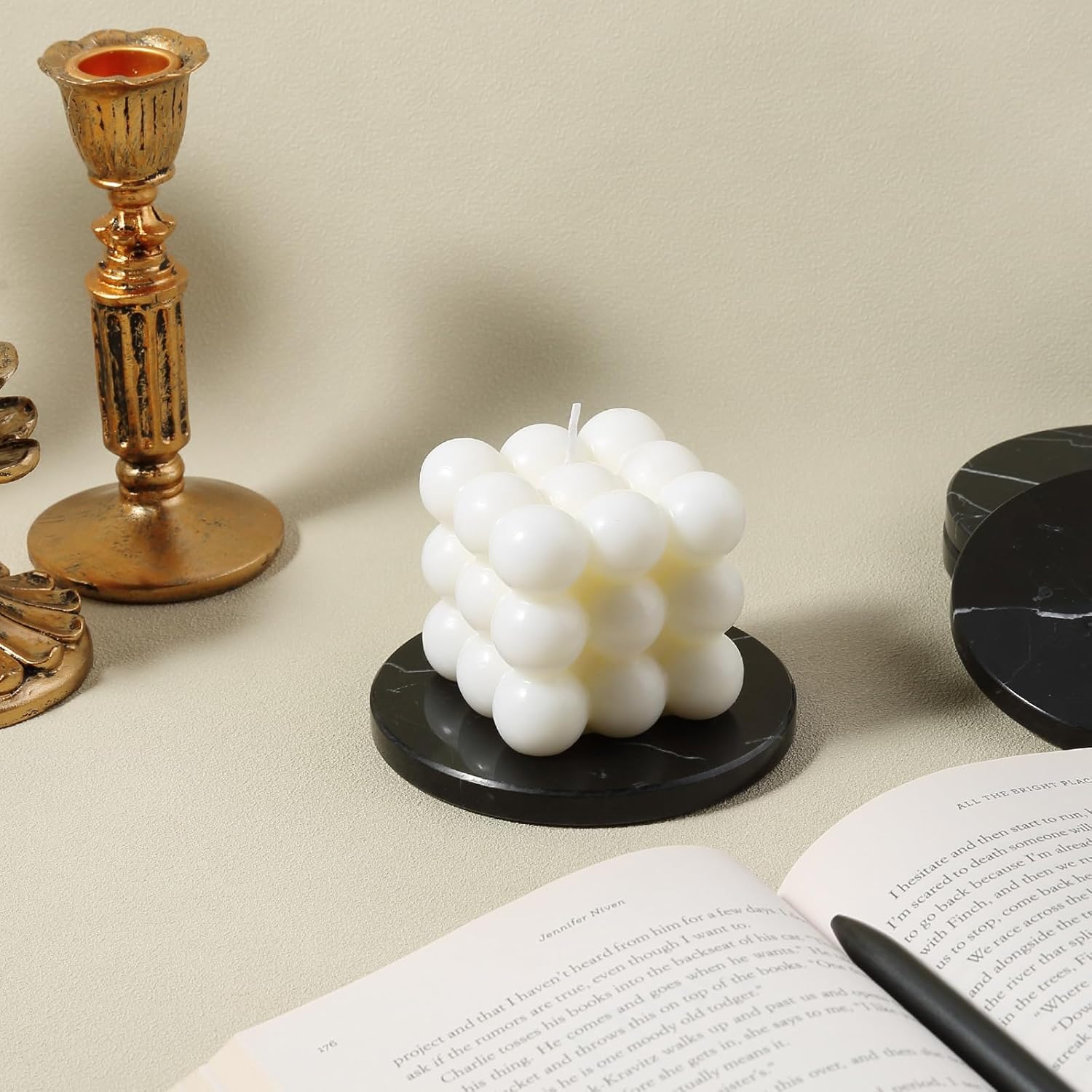 White Marble Coasters for Coffee / Black / Set of 4