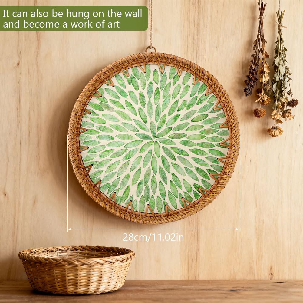 Handwoven Round Rattan Tray / 11.02 Inch