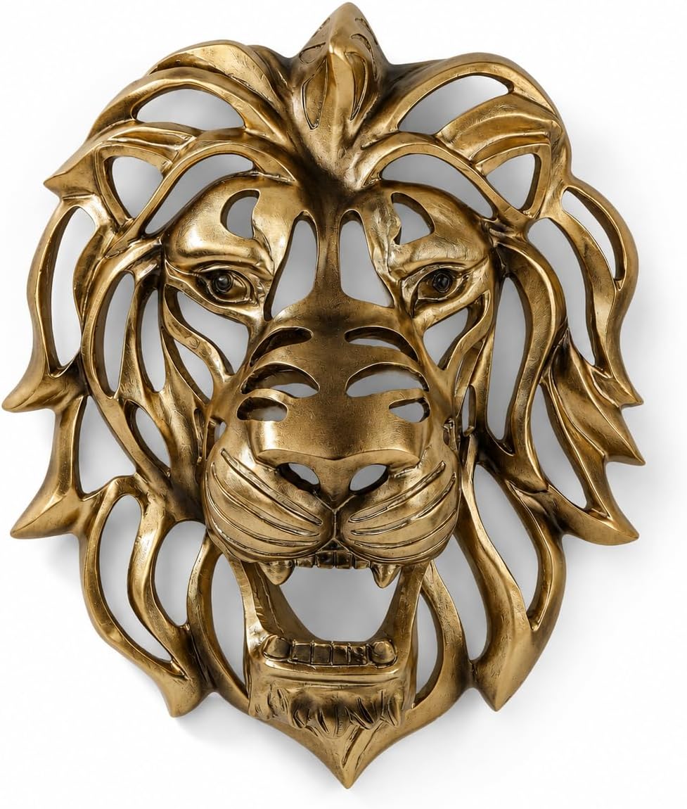 UITWMKTG Gold Lion Head Wall Decor - Modern Animal Wall Sculpture, Lion Wall Art for Living Room, Bedroom, Office, Gold