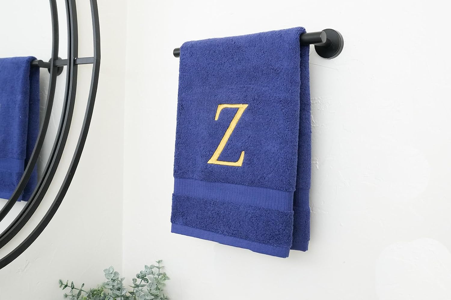 Navy with Gold Monogrammed Hand Towels for Bathroom - Set of 2 Letter Z | Luxury Hotel Quality Initial Towels For