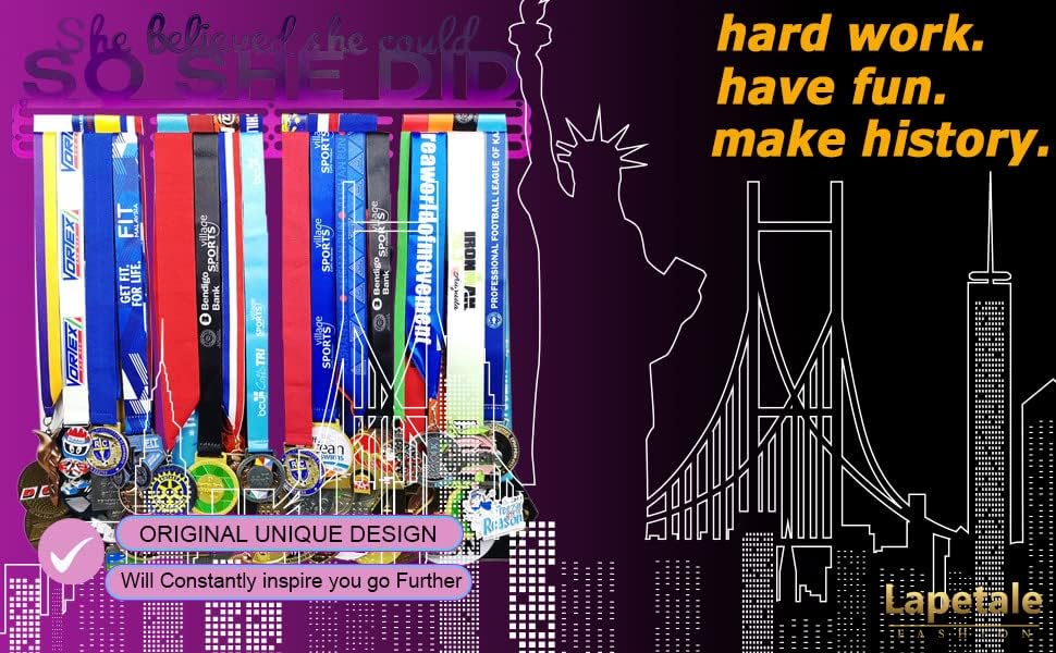 Sports Medal Holder Hanger Display Wall Rack in 16" Long-Medal Hanger Awards Ribbon Cheer,Gymnastics,Soccer,Softball