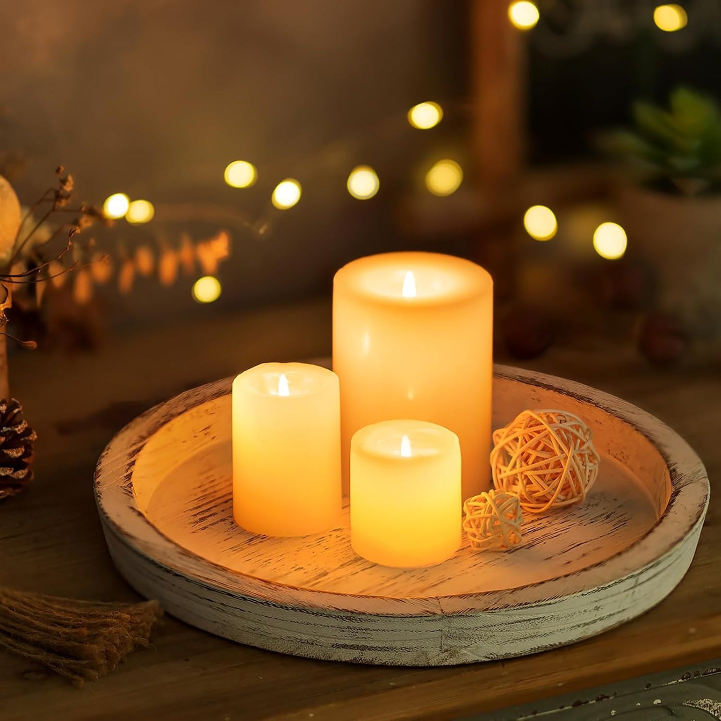 Rustic Wooden Tray Candle Holder / Distressed White