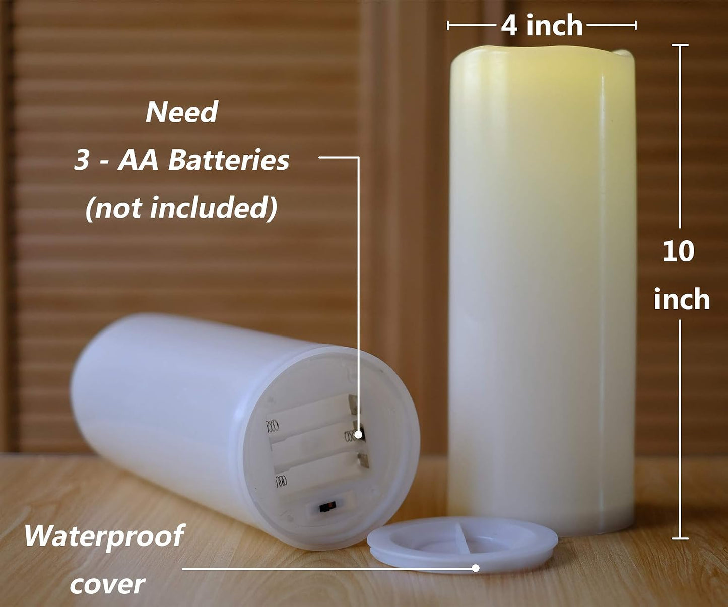 NONNO&ZGF 4X10'' Large Outdoor IP44 Warm White LED Rainproof Waterproof Candles, Huge Flameless Battery LED Pillar
