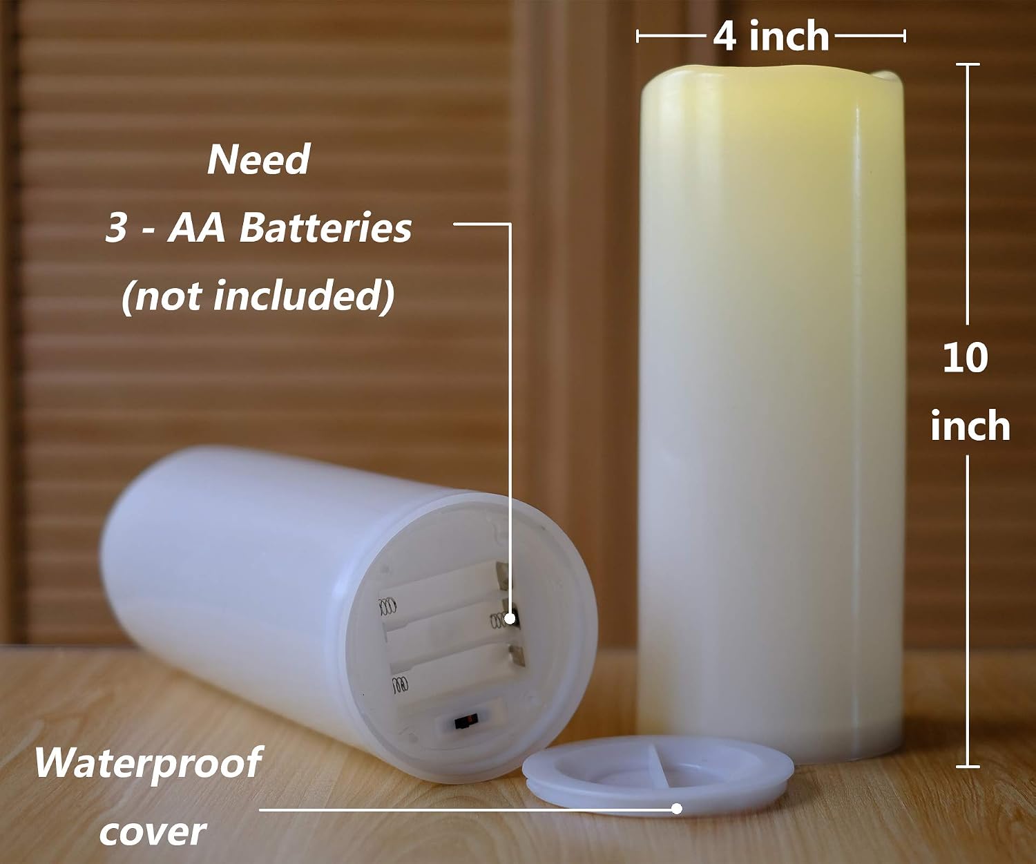 NONNO&ZGF 4X10'' Large Outdoor IP44 Warm White LED Rainproof Waterproof Candles, Huge Flameless Battery LED Pillar