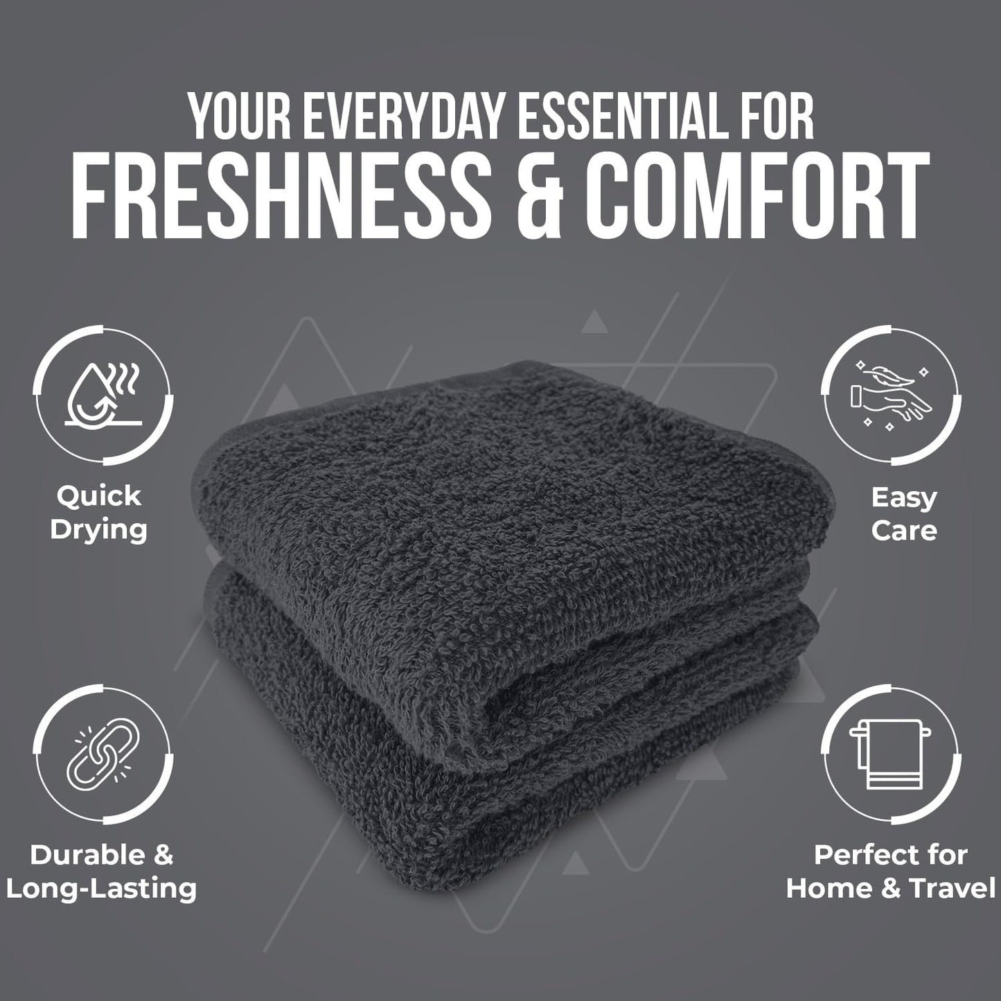 DAN RIVER 24 Pack Cotton Wash Cloths Set for Showering [12x12] Charcoal | Lighter Weight, Quick to Dry, Super Soft &