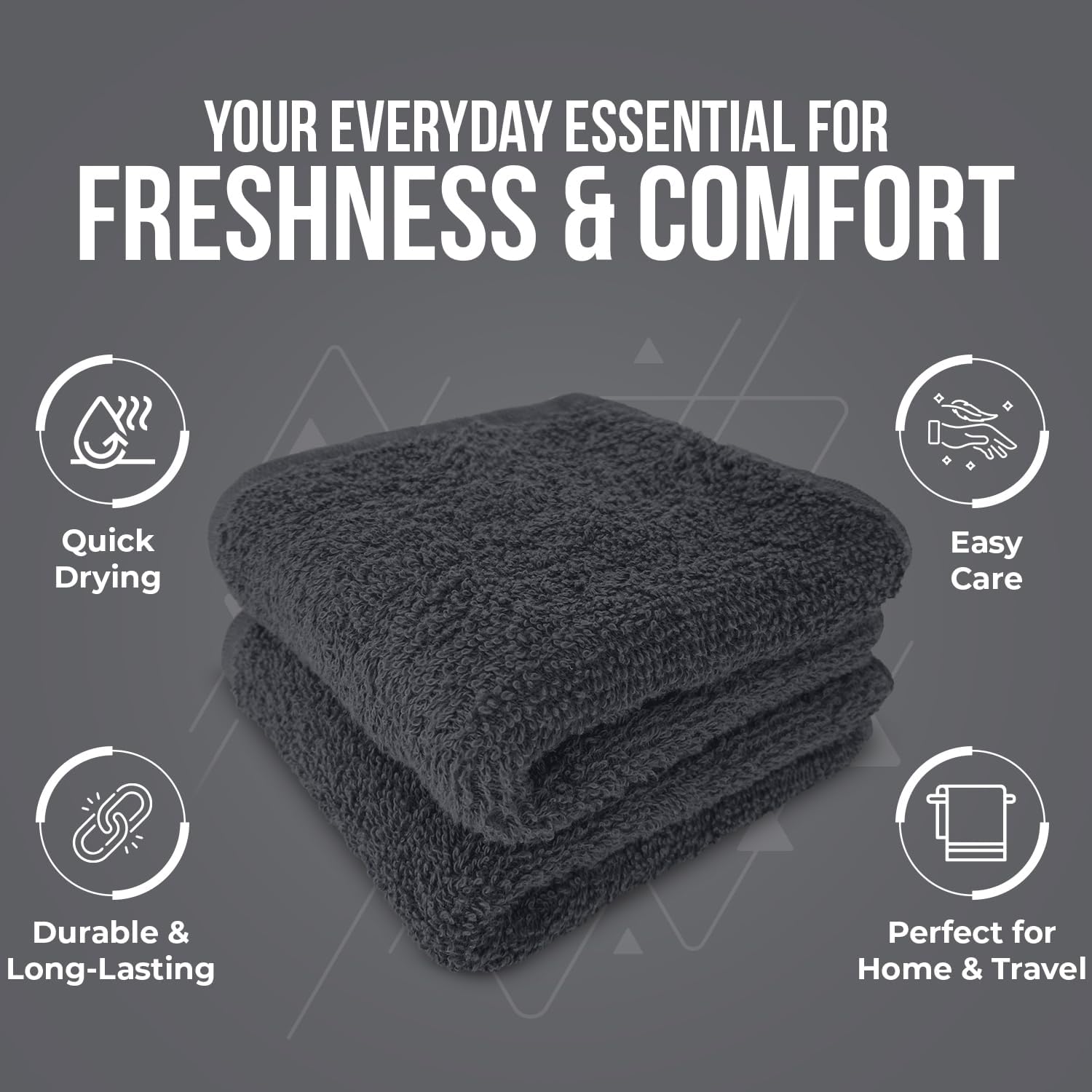 DAN RIVER 24 Pack Cotton Wash Cloths Set for Showering [12x12] Charcoal | Lighter Weight, Quick to Dry, Super Soft &