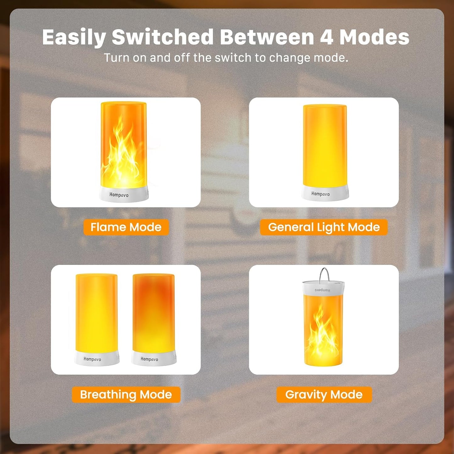 Hompavo 【Upgraded】 Flame Lights, 4-Mode Rechargeable for Home Decor | Waterproof LED Battery Operated Flameless