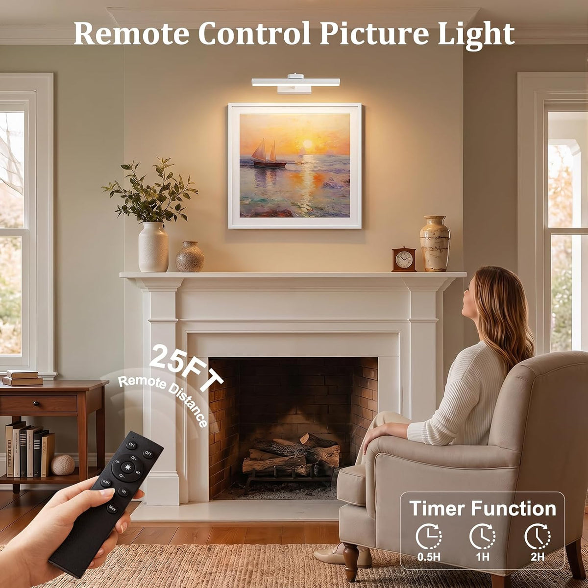 Picture Light for Wall, 4000mAh, White, 13.8 Inch, 2 Pack | Cordless Rechargeable, LED Art Light with Remote, Dimmable