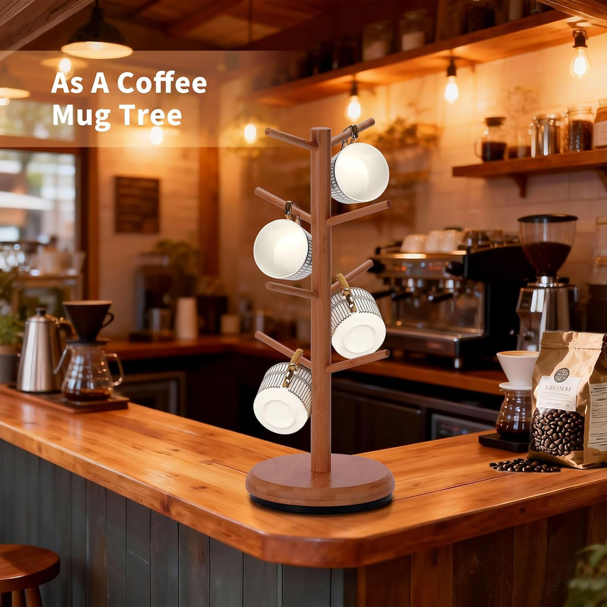 BAMBANG Mug Holder, 360° Rotating Mug Tree Holds 8 Coffee Cups, Space Saving Mug Stand with Stable Base for Kitchen