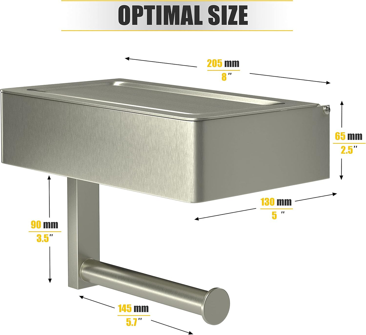 Brushed Nickel Toilet Paper Holder Wall Mounted with Shelf & Wipes Storage – Stainless Steel SUS304 Modern Toilet