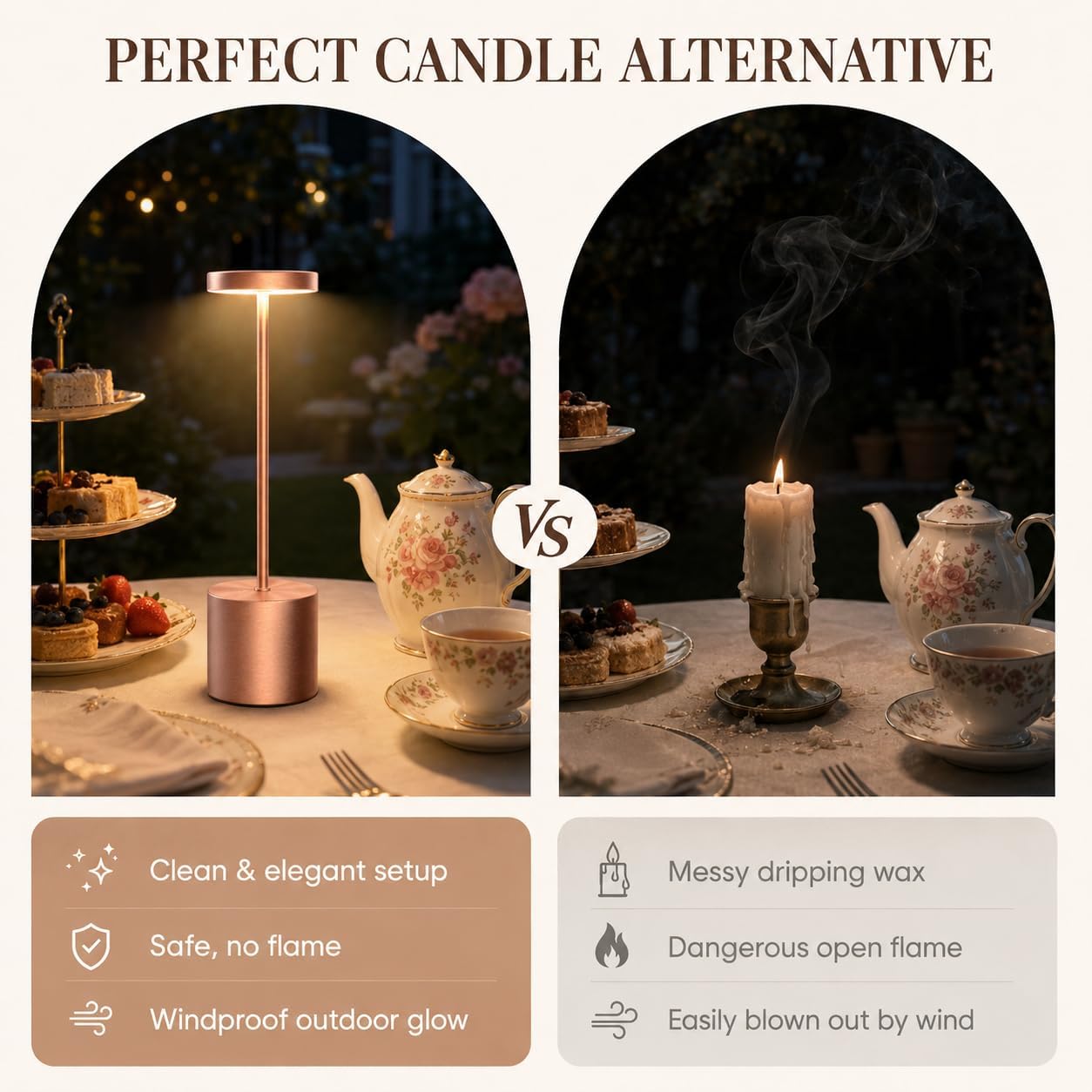 Rose Gold Cordless Table Lamps Set of 2, Battery Operated Rechargeable LED Lamps with Touch Control, 3 Color
