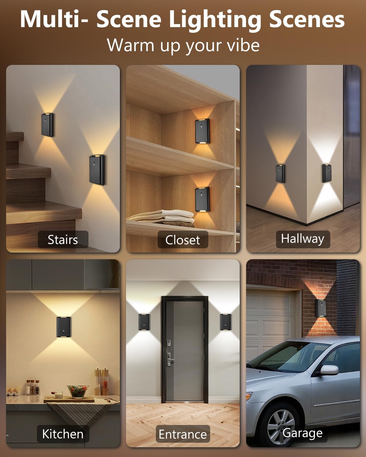 WERFOP Battery Operated Motion Sensor Wall Light Set of 2 (Black) | 5000mAh Rechargeable Wall Sconce Indoor, 3 Colors