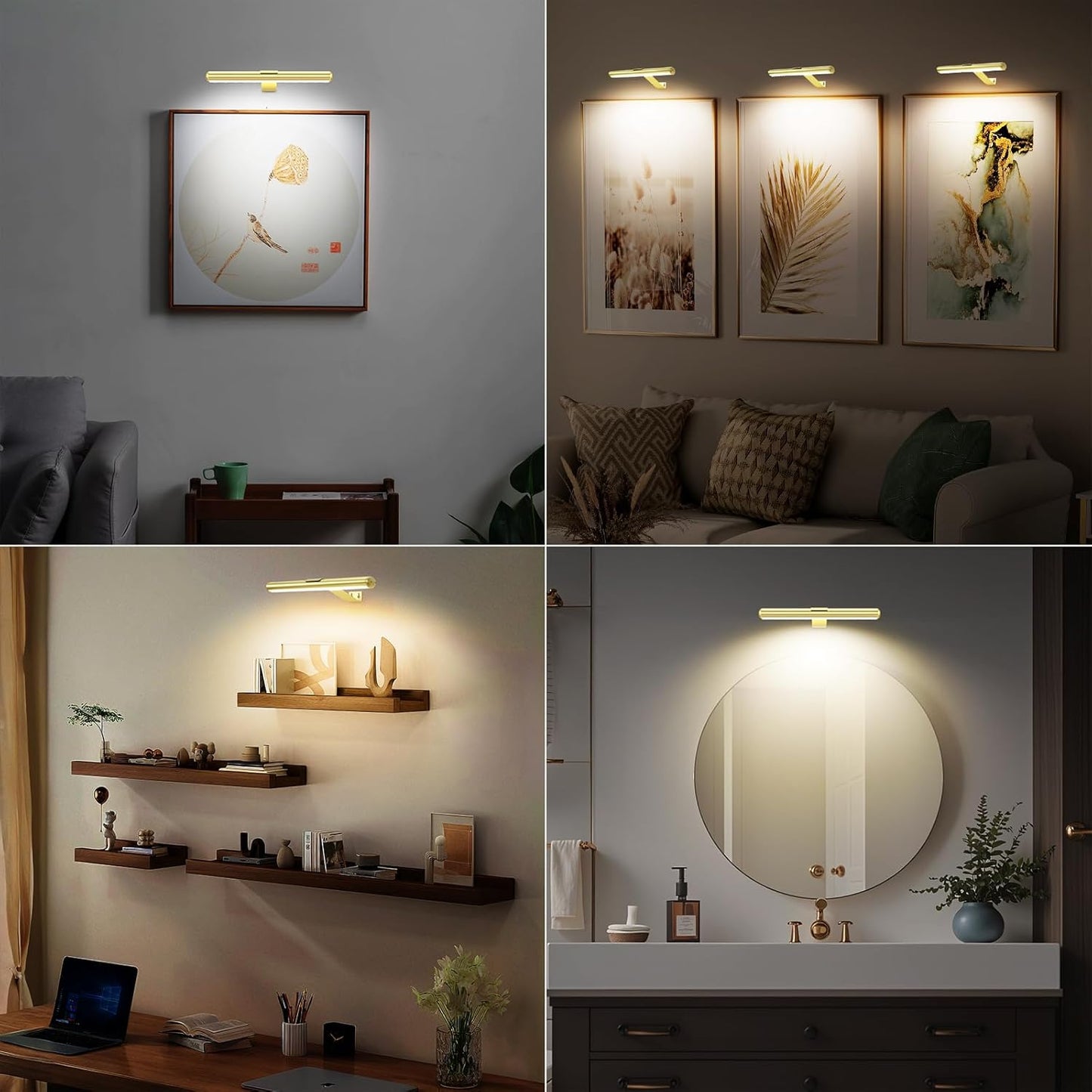 22'' Picture Light Gold for Painting with 3 Lighting,Rechargeable Wall Art Light for Painting Brightness