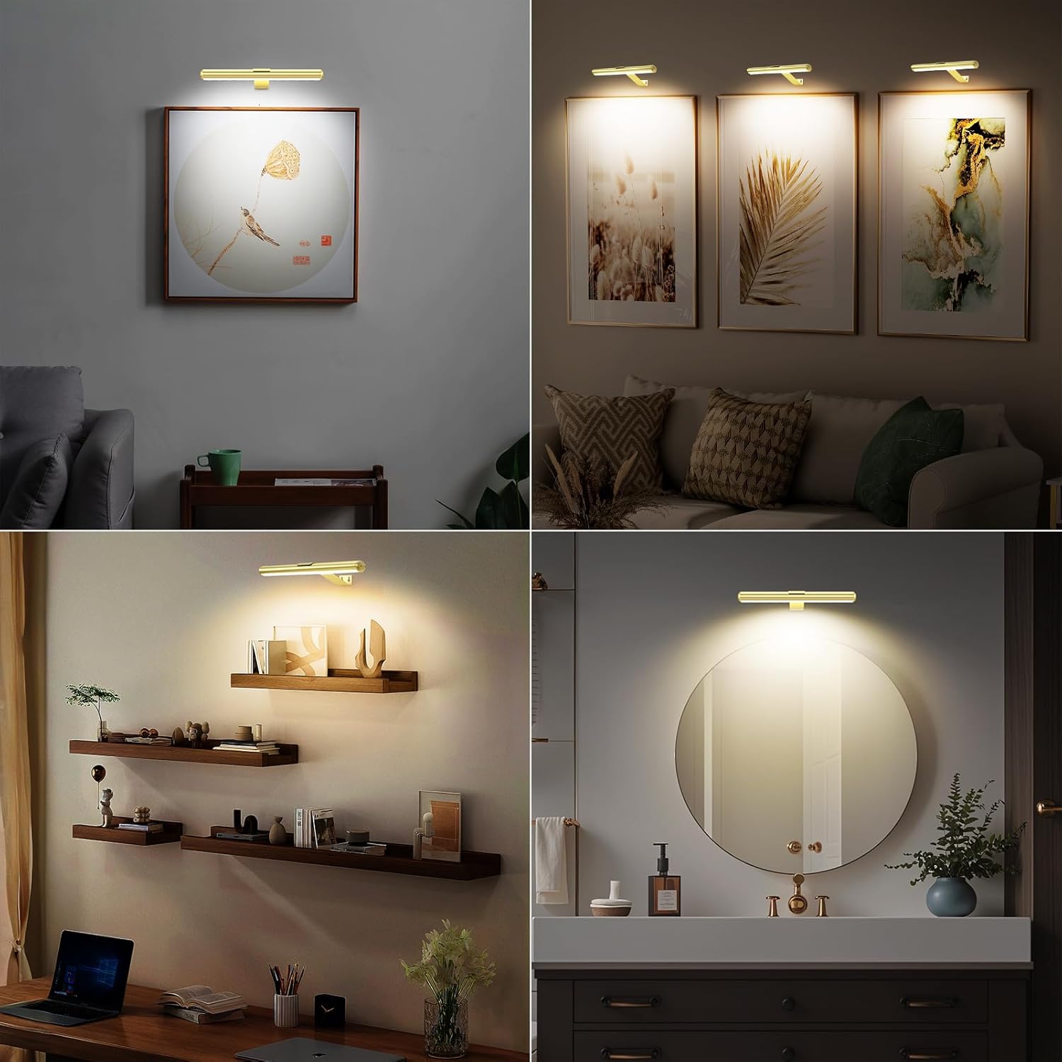 22'' Picture Light Gold for Painting with 3 Lighting,Rechargeable Wall Art Light for Painting Brightness