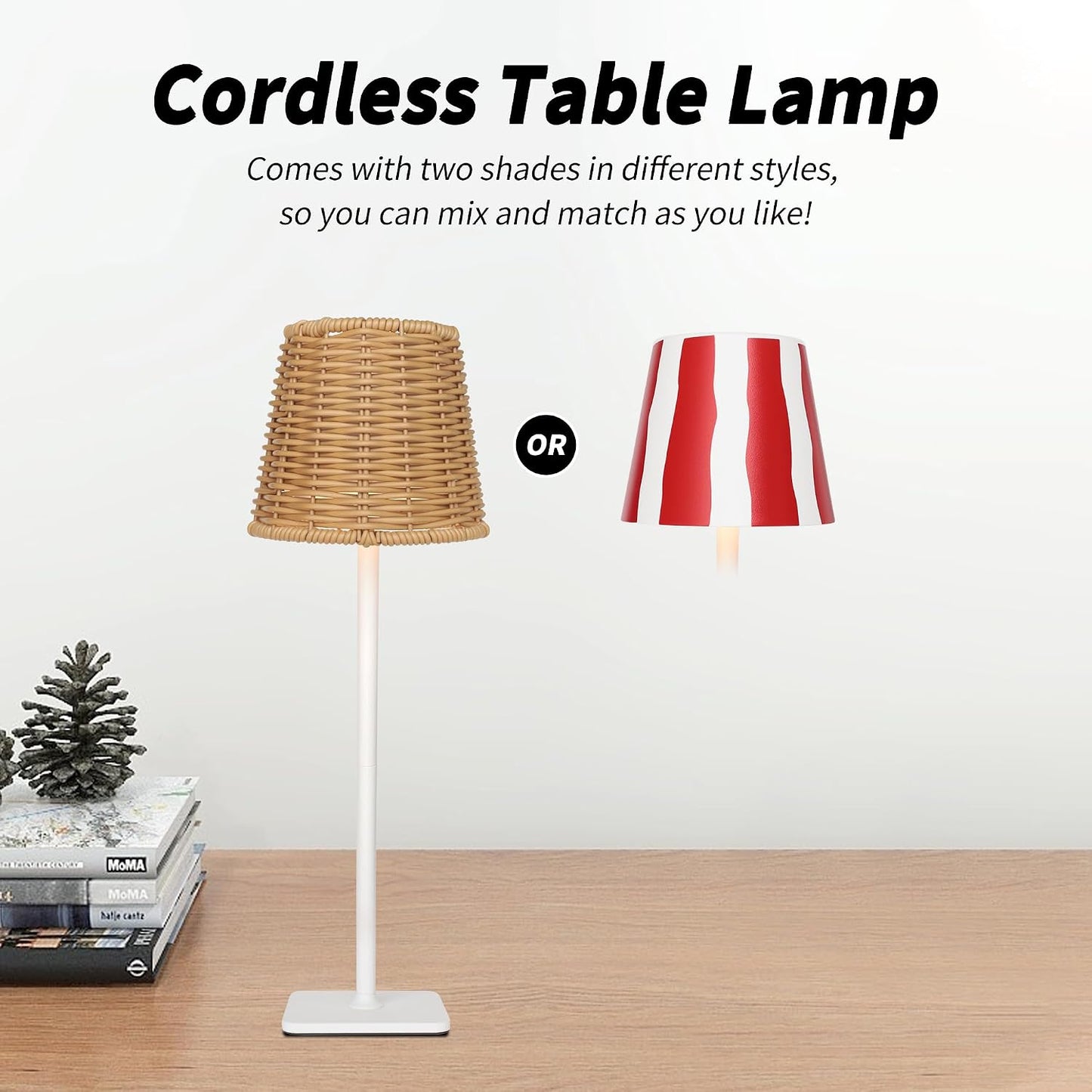 Mr. White Outdoor Waterproof Cordless Wireless Rechargeable Portable Top Touch Battery Operated Powered LED Table Lamp