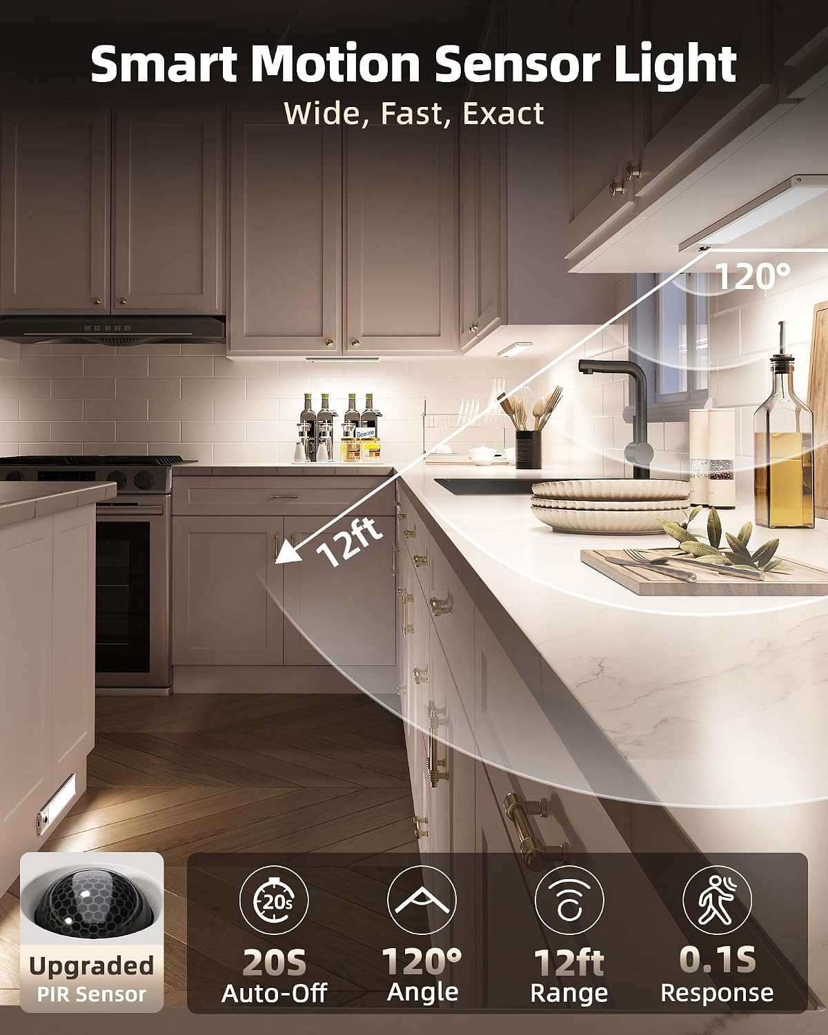 EZVALO 5-Pack Under Cabinet Lighting, 2400mAh Motion Sensor Light, LED Closet Lights Wireless, 6500K Dimmable, Timer
