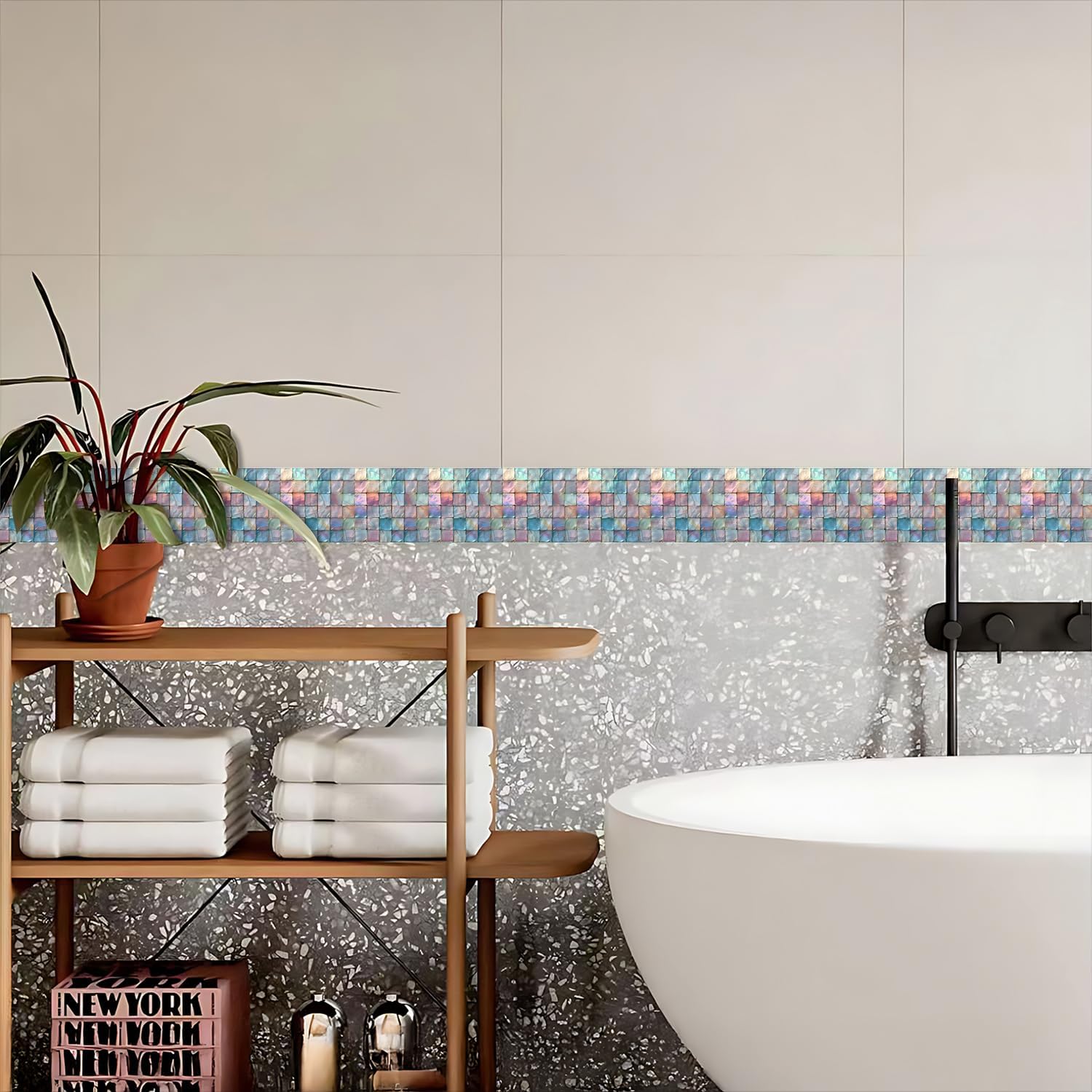 Shell Square Geometric Wallpaper Border Peel and Stick Wall Border Self / Colorful / 393 x 4