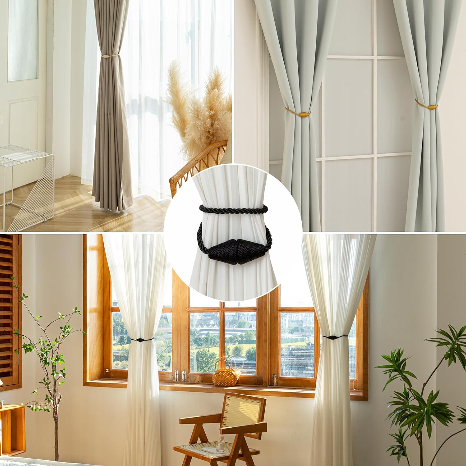 Magnetic Curtain Tiebacks 8 Pack Outdoor Rope Curtain Tie Backs Decorative Window Treatment Holdbacks for Home