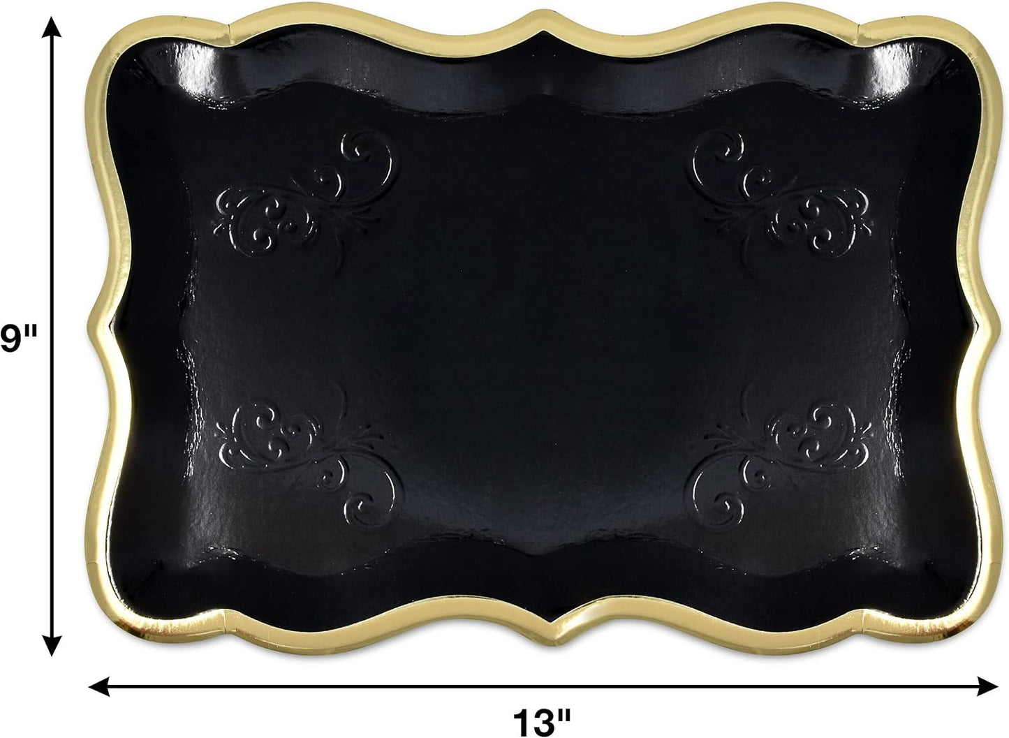 10 Black Rectangle Trays / Black, Gold / 9 x 13