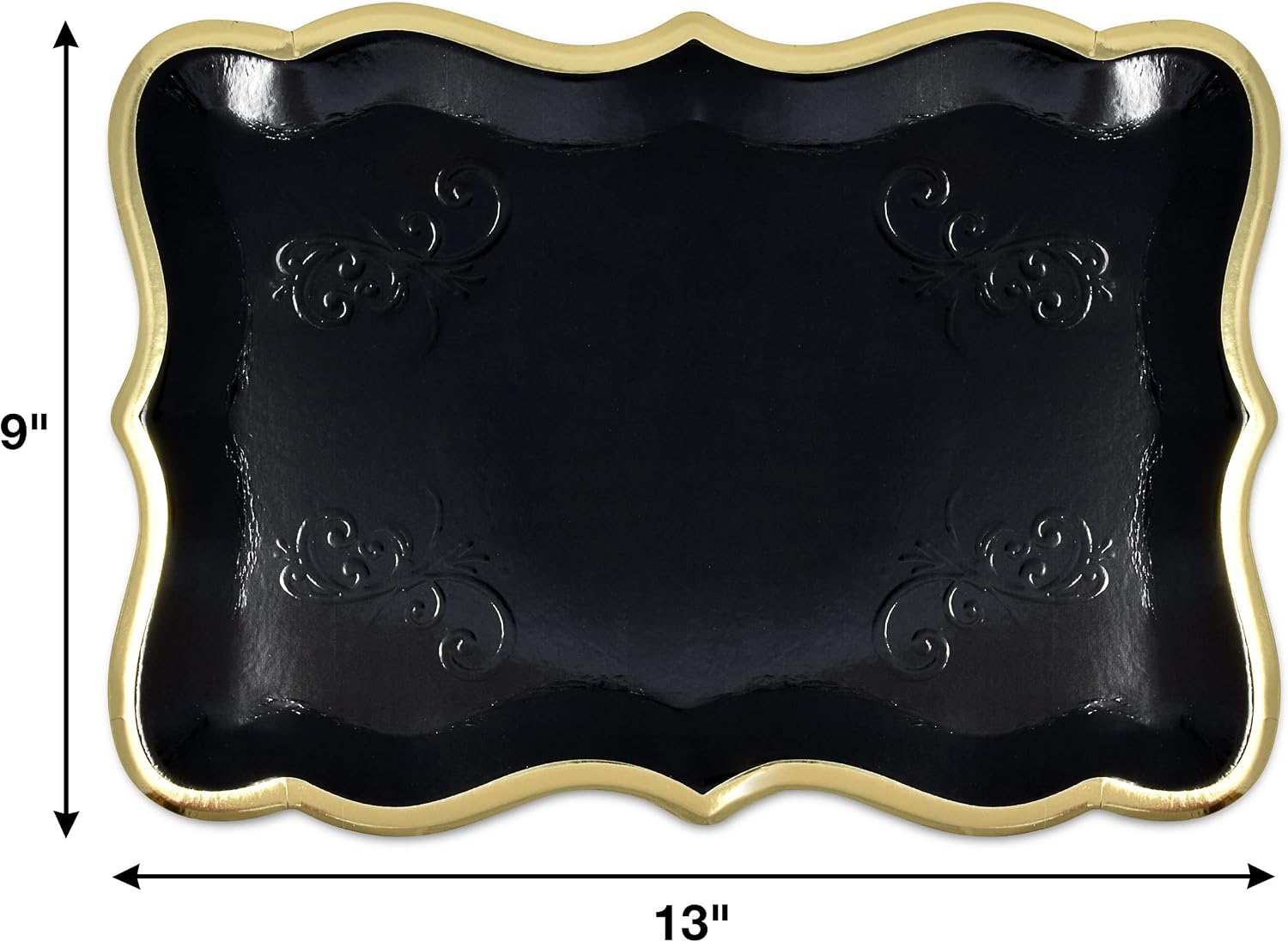 10 Black Rectangle Trays / Black, Gold / 9 x 13