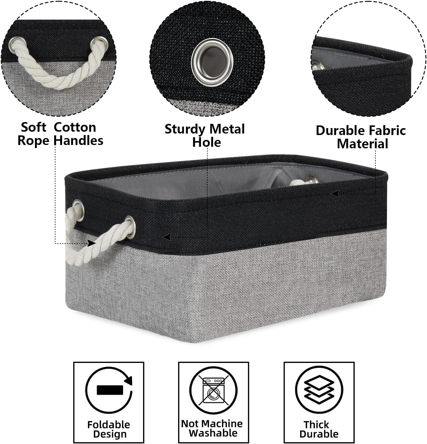 Storage Baskets Small Fabric Canvas Collapsible Storage / Black&grey / 11.8 x 7.8 x 5 / Set of 6