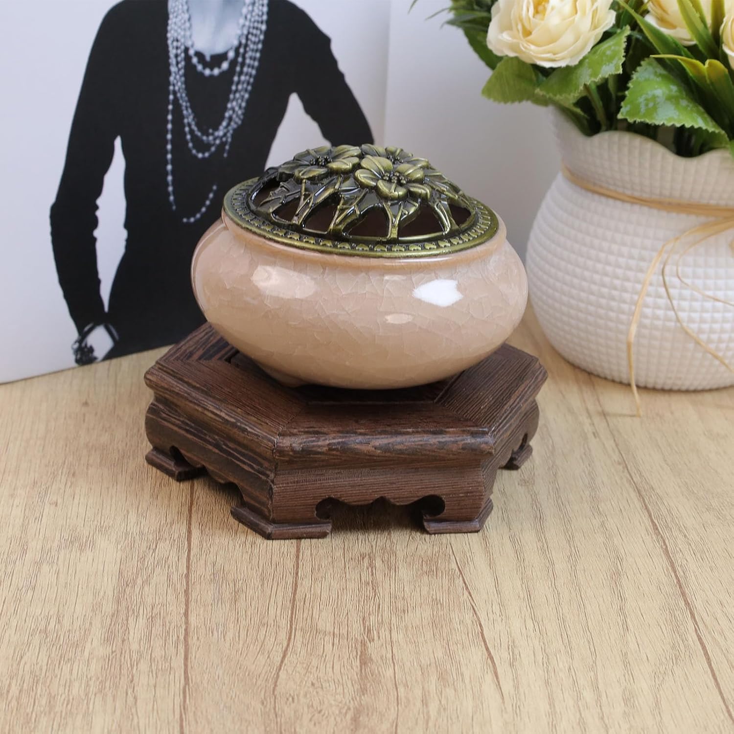 Furniture Wooden Display Stand Base Oriental Wood Round Pedestal / Hexagon; 4.72 / Chicken Wing Wood