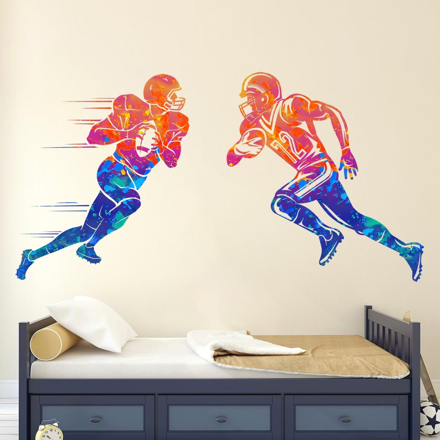 Colors Splash Football Player Wall Decals Creative Sports Player Silhouette Wall Stickers / Colorful