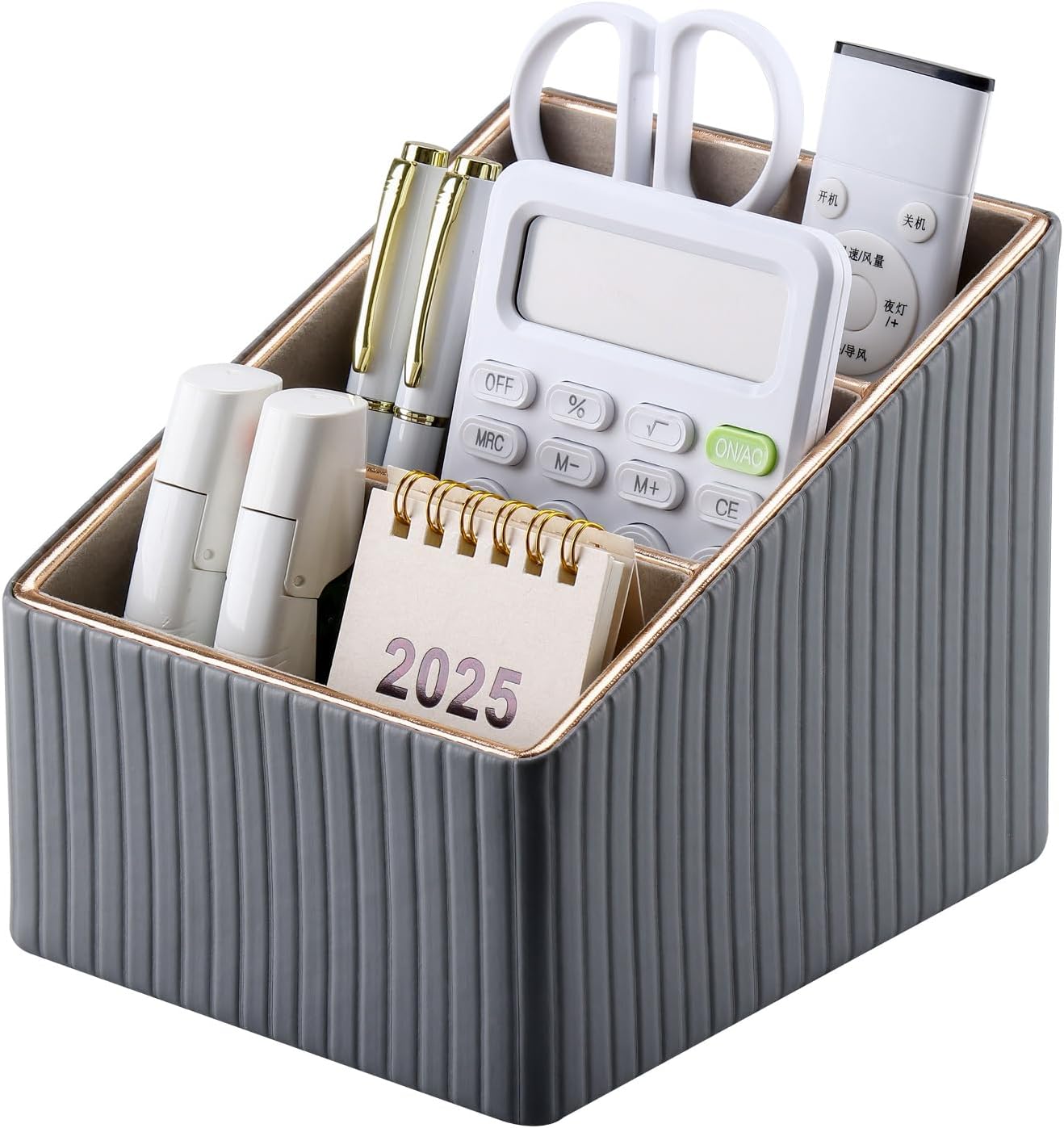 3 Slot PU Leather Remote Controller Holder / Grey