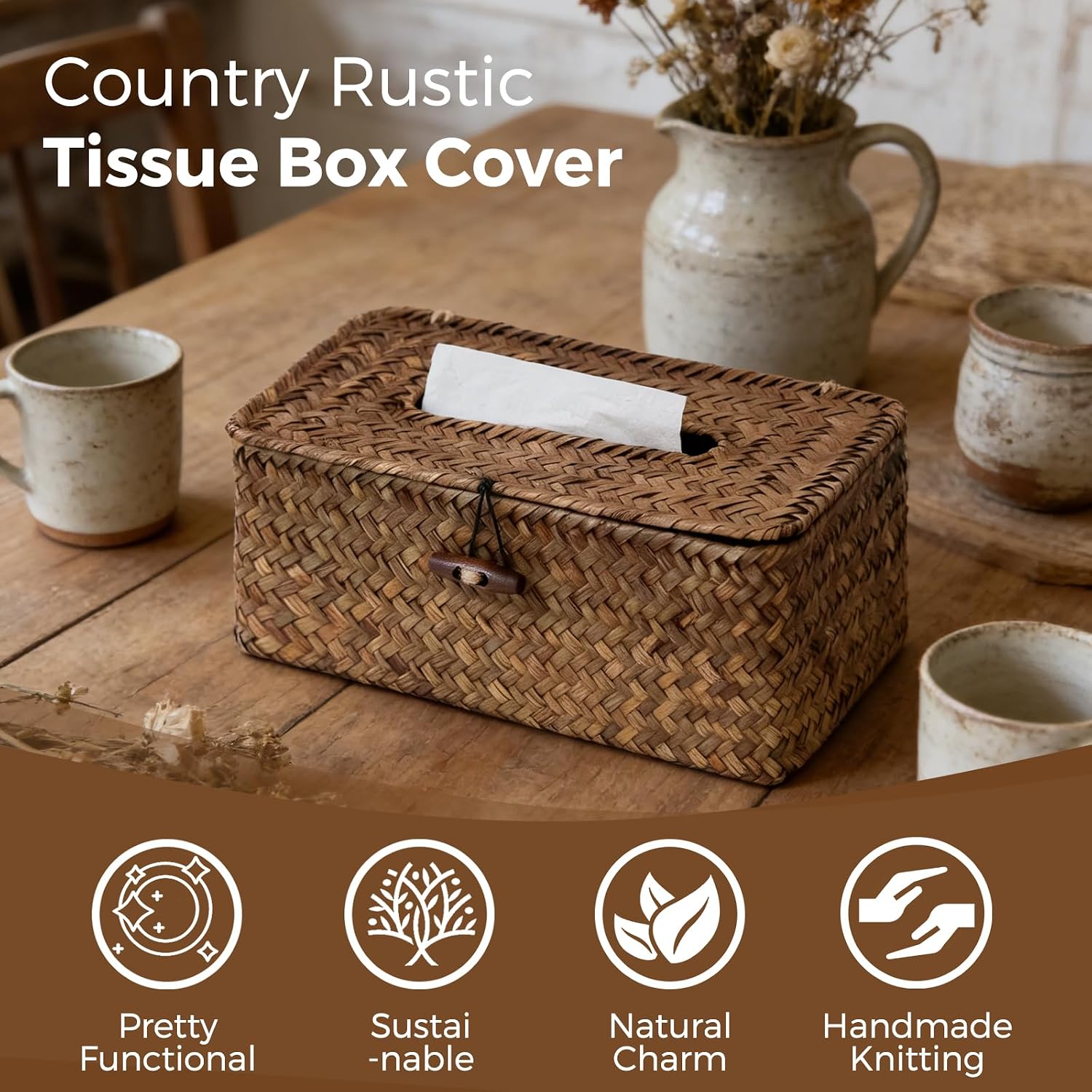 Rectangle Wicker Tissue Box Cover / Brown / Standard Box