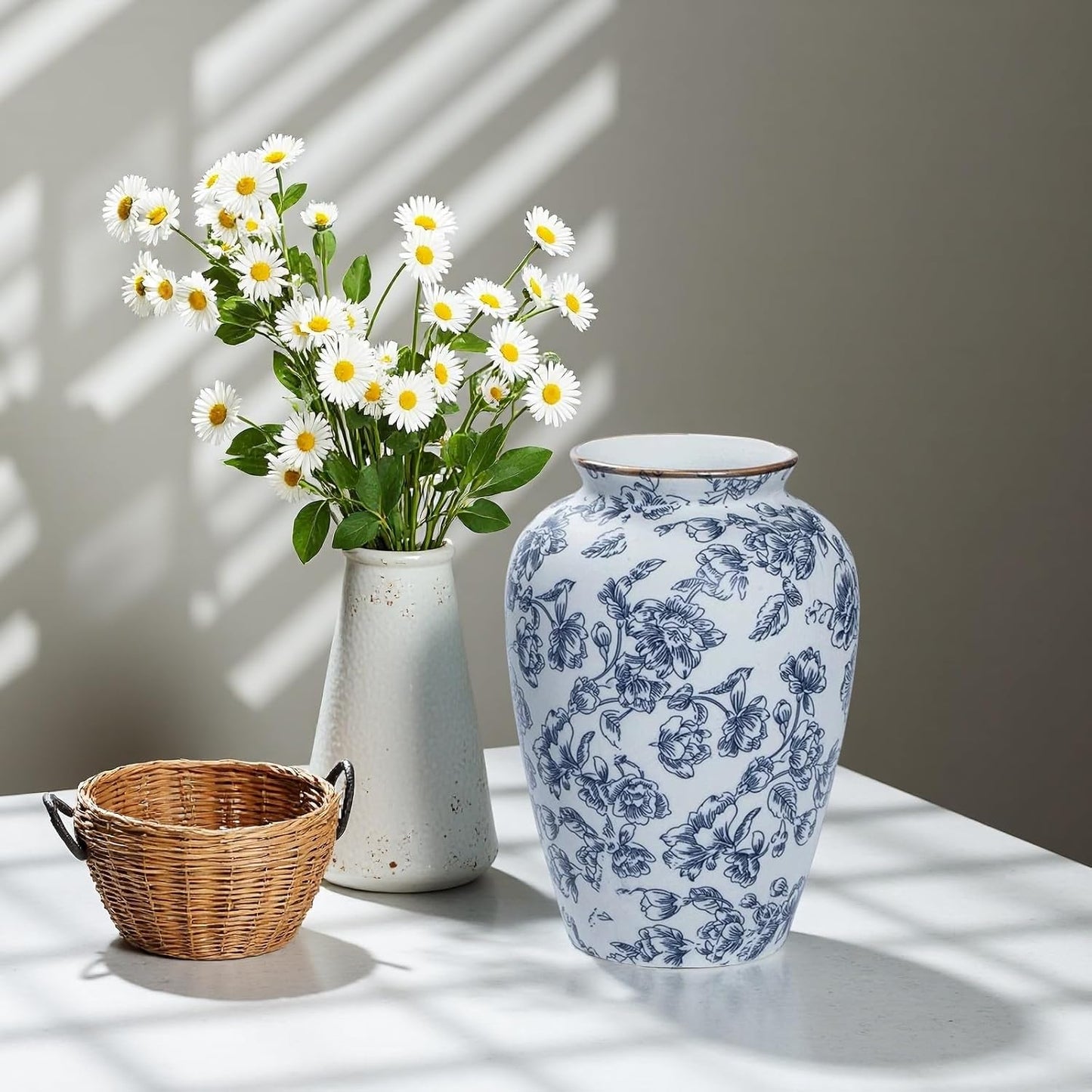 Vintage Ceramic vase / Blue and White / 9 Inch