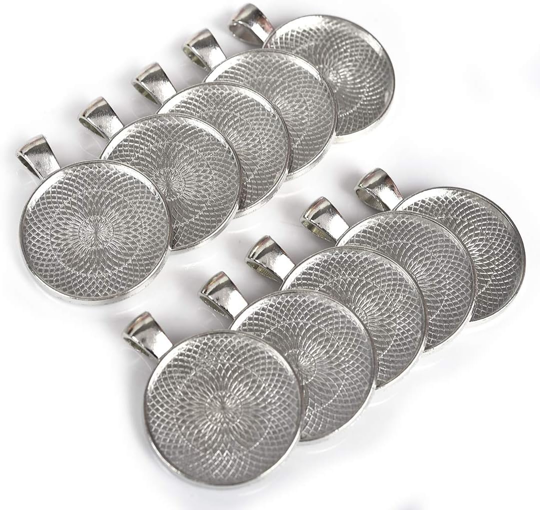 Pendant Trays / Clear Glass Cabochons / Silver / 1 Inch / Set of 40