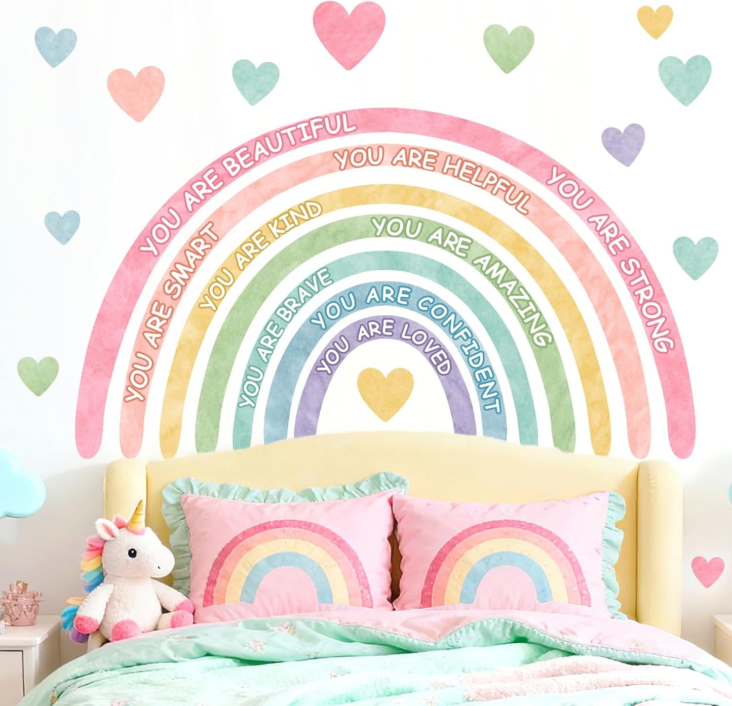 Large Rainbow Wall Stickers Kids Inspirational Wall Decal for Girl Bedroom Peel / Watercolor Blue