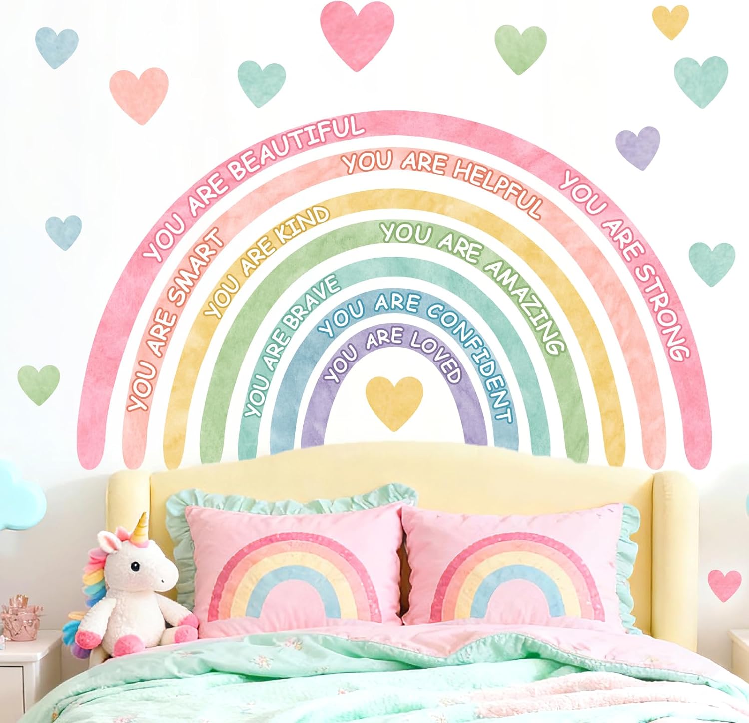 Large Rainbow Wall Stickers Kids Inspirational Wall Decal for Girl Bedroom Peel / Watercolor Blue