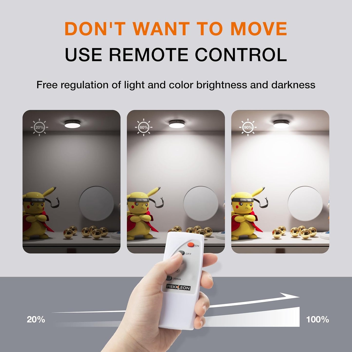 Puck Lights with Remote Control,Under Cabinet Lighting,Cool White,6 pcs | Stick On Lights,Magnetic,Cordless,1200mAh