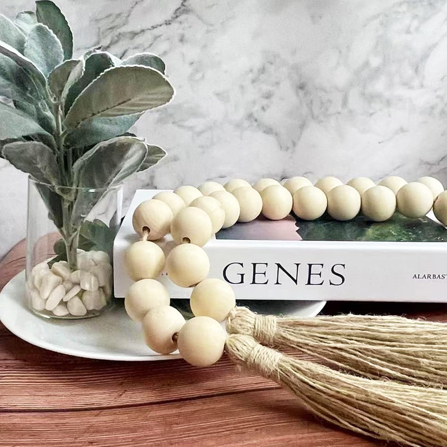 57" Long Large Wood Bead Garland / 01 Beige / 57 Inches