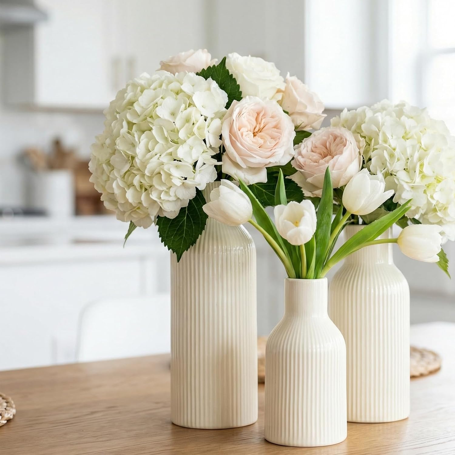 Ceramic Flower Vases / 3-piece-set / Beige / Set of 3