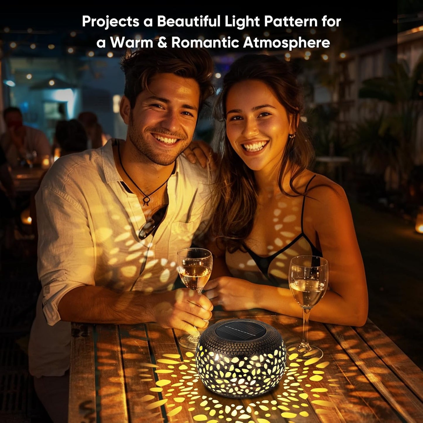 Outdoor Solar Lanterns Patio Decor: 4 Pack Bronze Waterproof Solar Lights | Hollow Out Retro Metal Garden Lantern, Warm