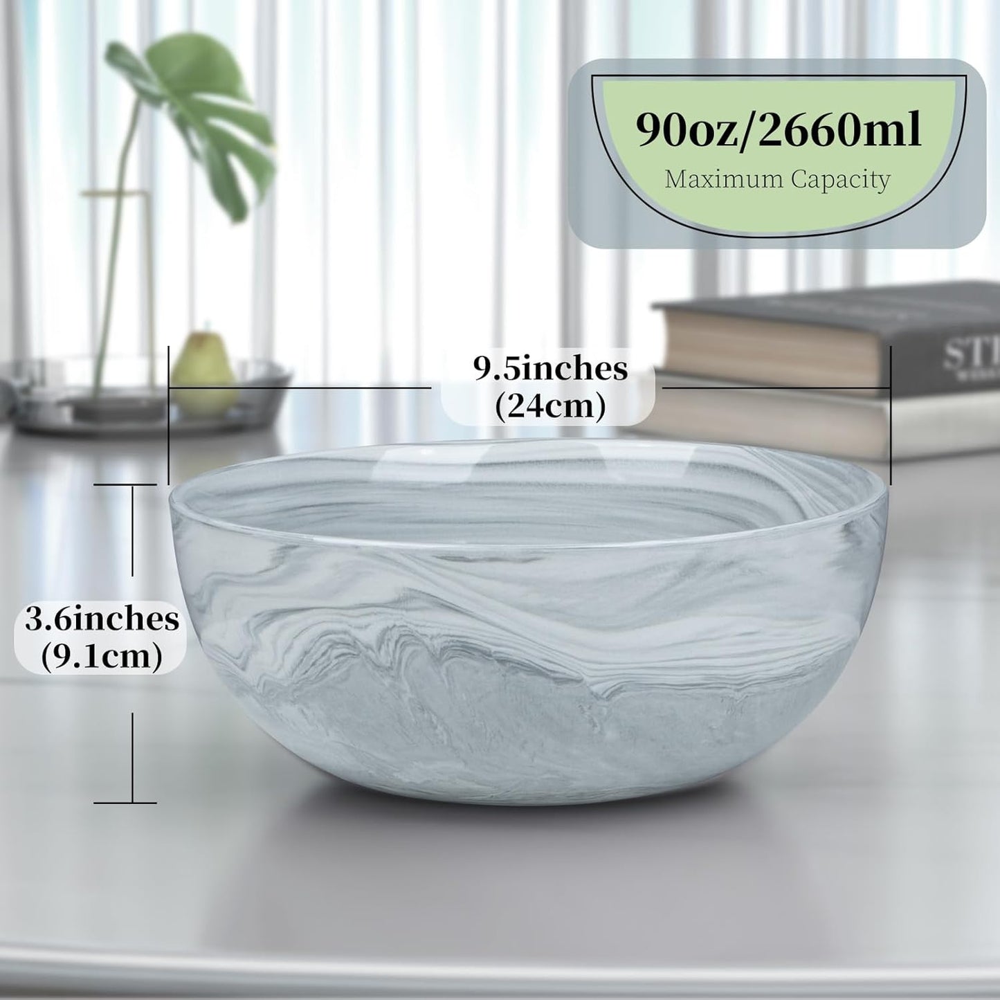 Marble-patterned Ceramic Bowl / 9.5 Inches / Gray