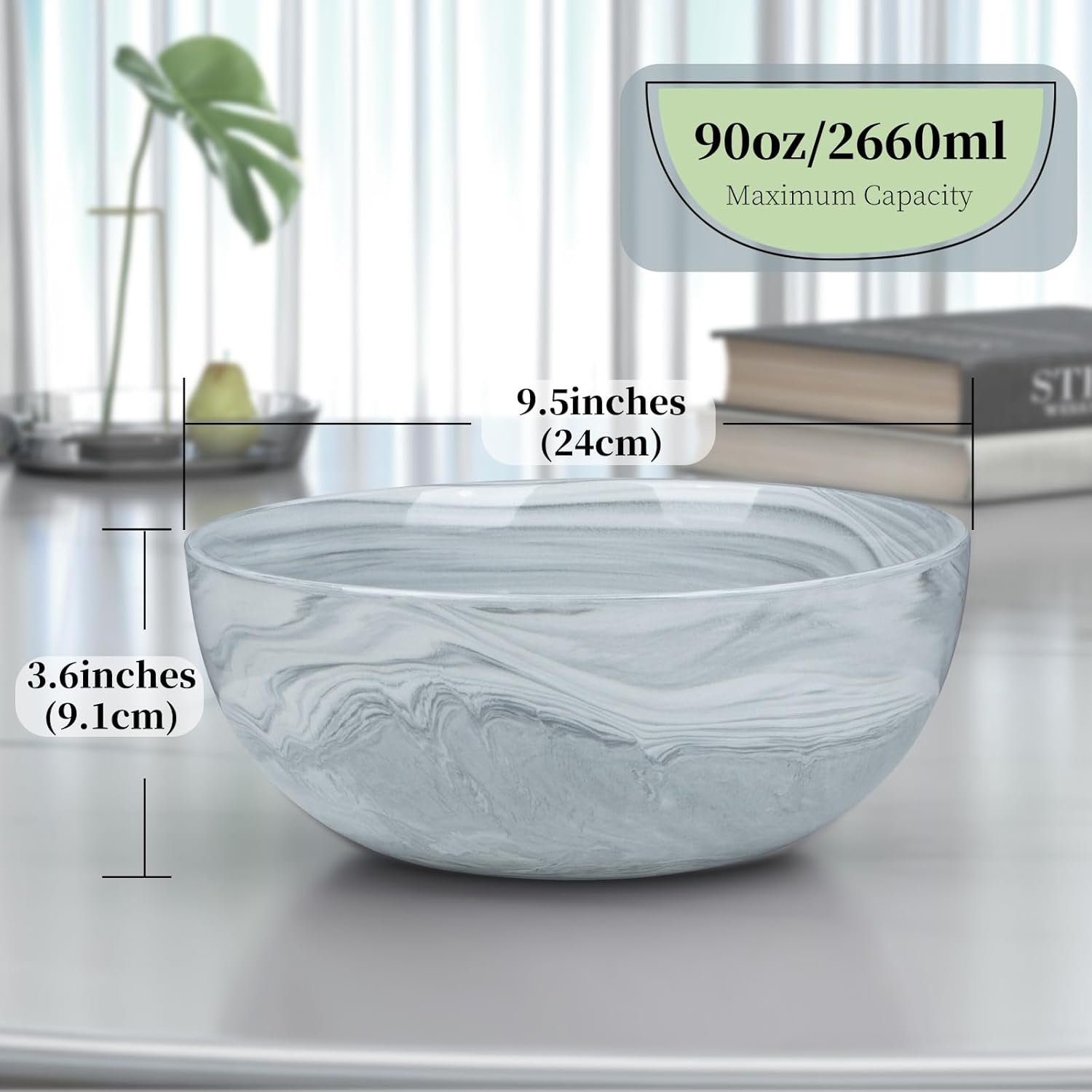 Marble-patterned Ceramic Bowl / 9.5 Inches / Gray