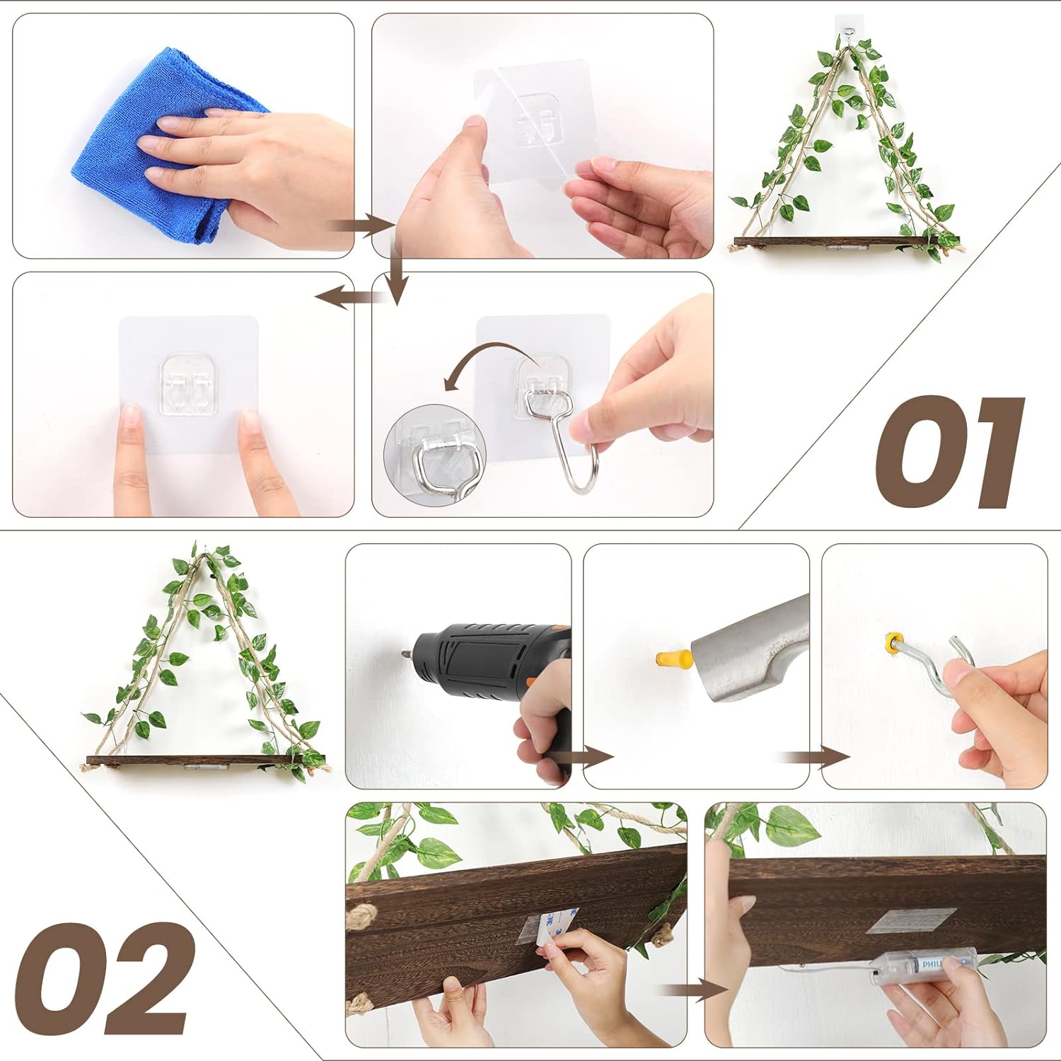Floating Shelves / Plant Wall Decor / Green Leaf