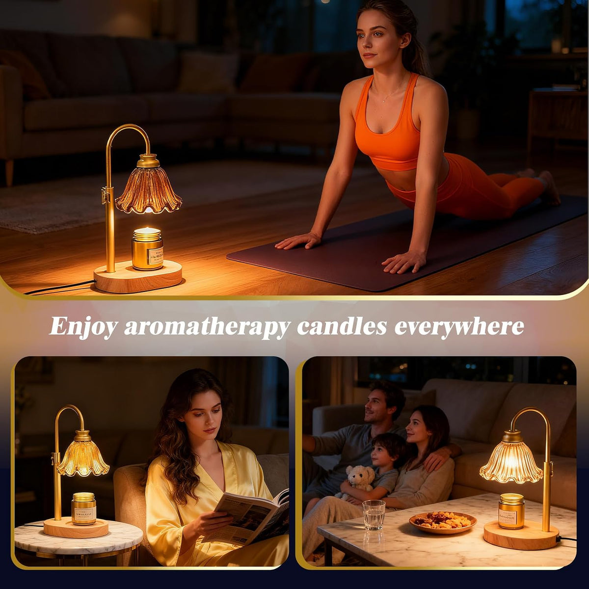 Flower Candle Warmer Lamp with Timer & 4-Level Dimmer, Adjustable Height | Flameless Electric Wax Warmer for Jar