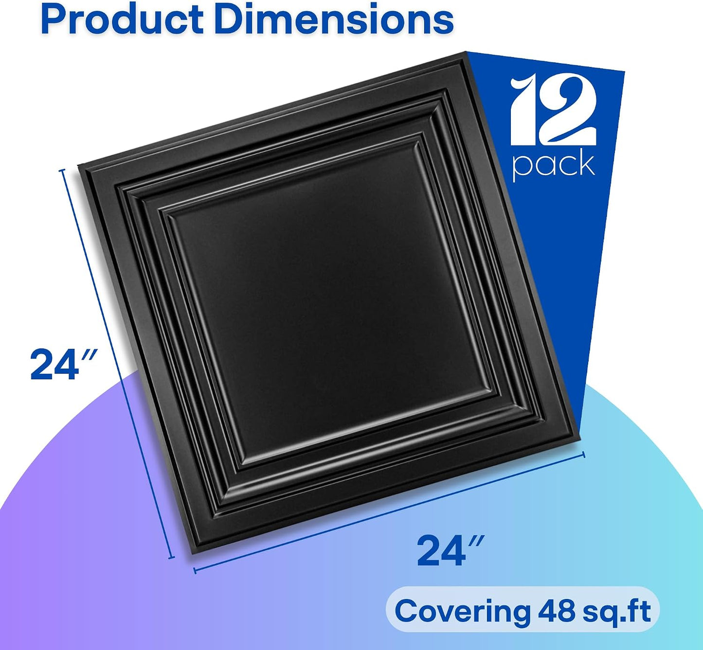 Decorative Panels / PVC Drop Ceiling Tiles / Matte Black / 24 x 24 / Set of 12