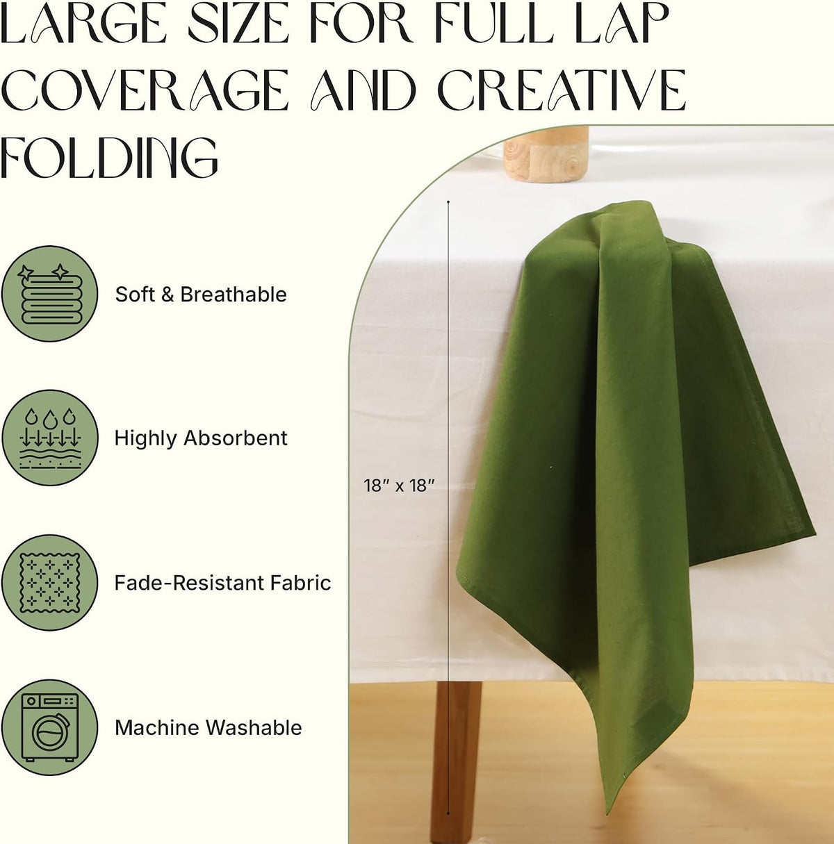 Cloth Napkins Set of 12, 100% Cotton Fabric Reusable Dinner Napkins, 18 x 18 Inch Washable Table & Kitchen Napkins for