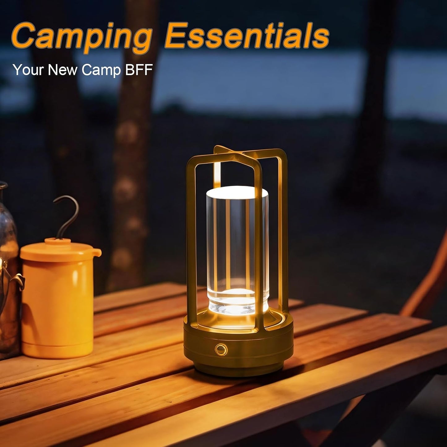 Cordless Table Lamp Rechargeable Small Crystal Lamp, Gold | Stepless Dimming 3 Color Nightstand Bedside Lamp, Metal LED