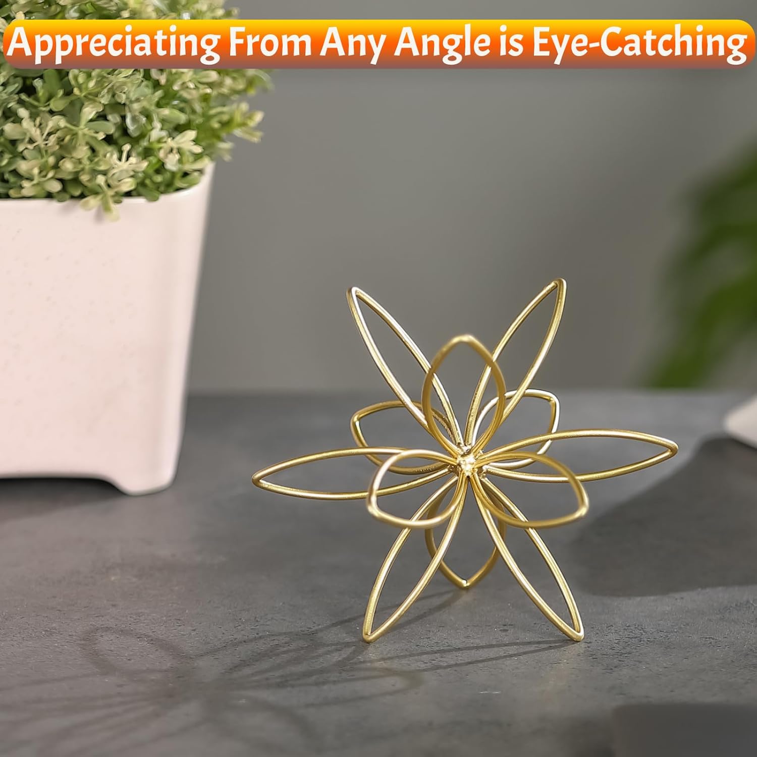 Metal Handmade Floral Decorative Sculpture / Golden-4.25in / Gold